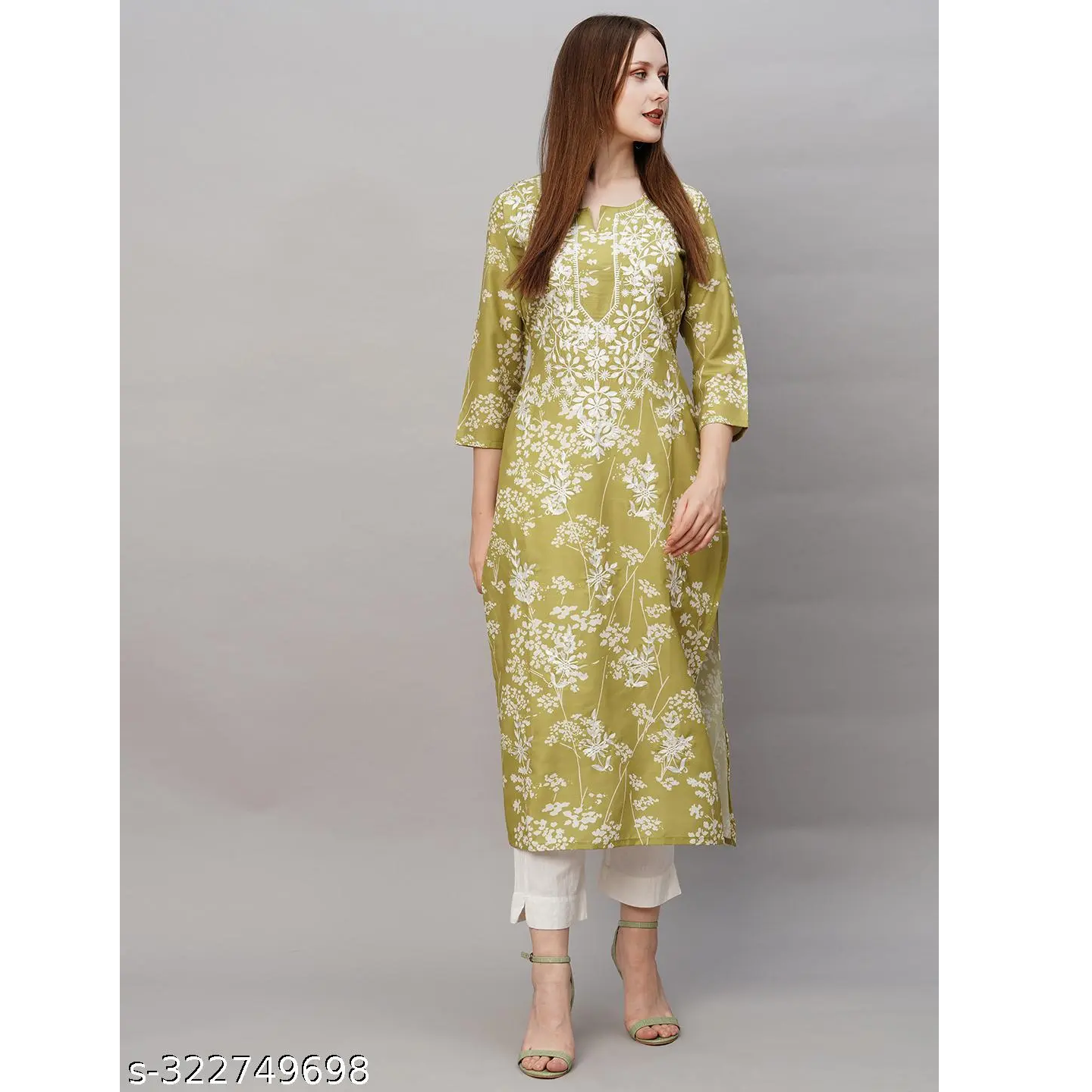 Women's Green Straight Floral Printed Kurta