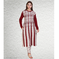 White Maroon Knitting Wool A-line Kurta Pant Set