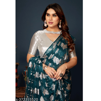 Blue Foil Printed Chiffon Bollywood Saree With Blouse