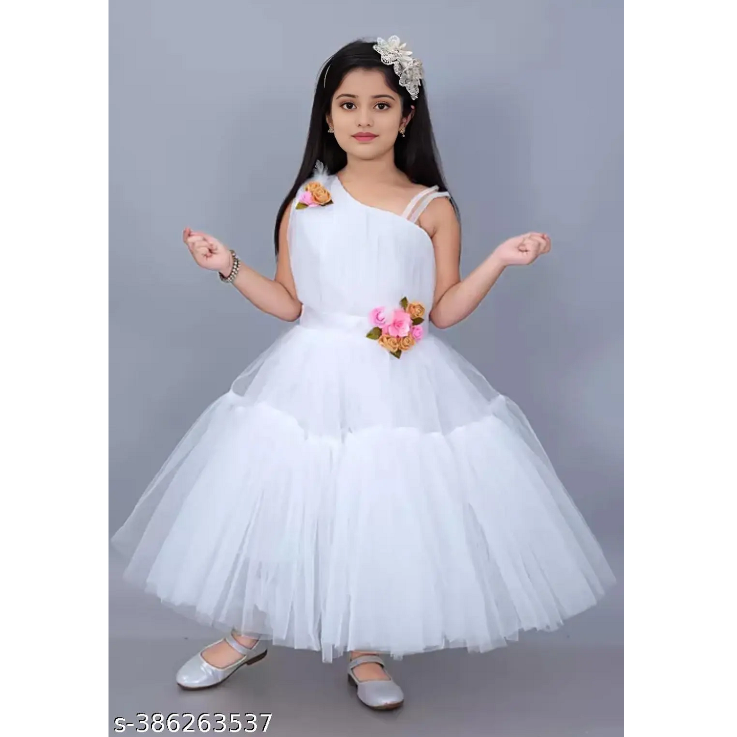 White Ruffle Net Girl Frock