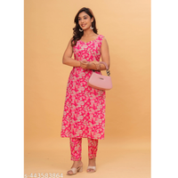 Pink Printed Royan Straight Kurta With Bottomwear