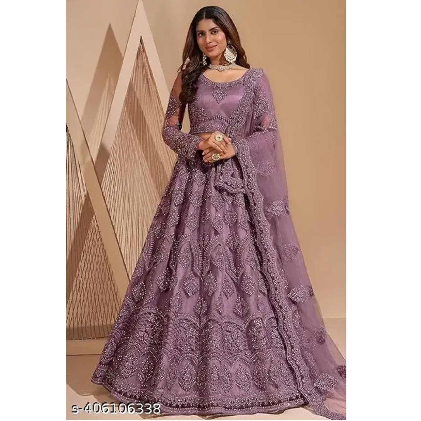 Purple Embroidered Net Lehenga Choli