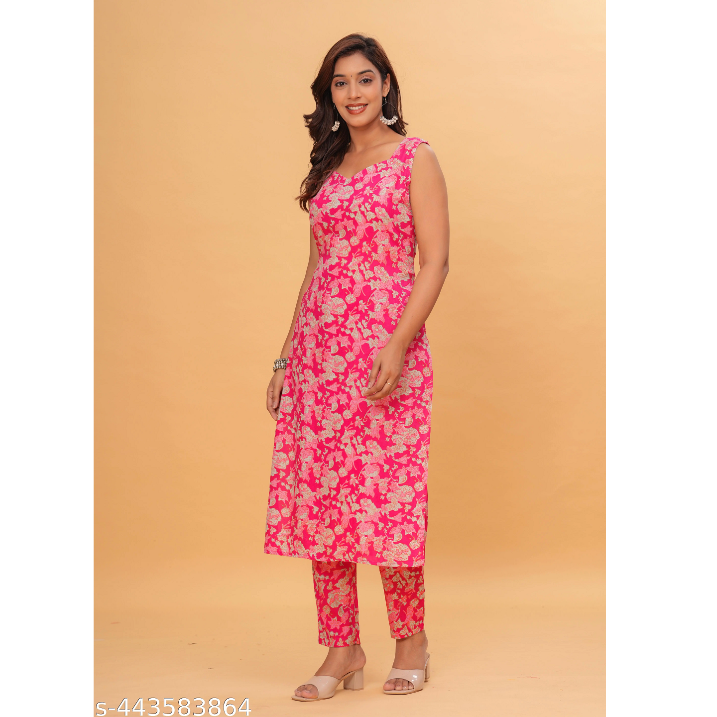 Pink Printed Royan Straight Kurta With Bottomwear