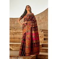 Mix Color Woven Cotton Slik Kashmiri Saree With Blouse