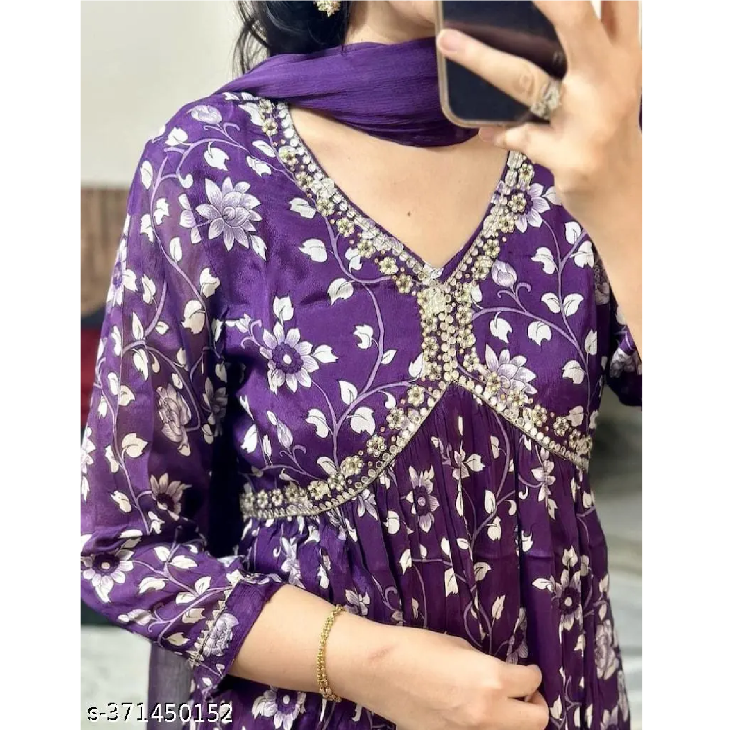 Purple Prrinted Rayon Straight Kurta Pant  Duppata Set