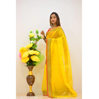 Yellow Printed Cotton Blend Saree