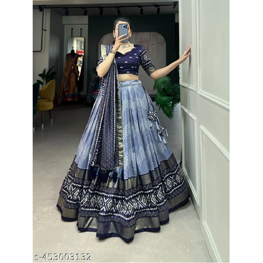 Blue Ethnic Motif Tussar Silk Dola silk lehenga choli