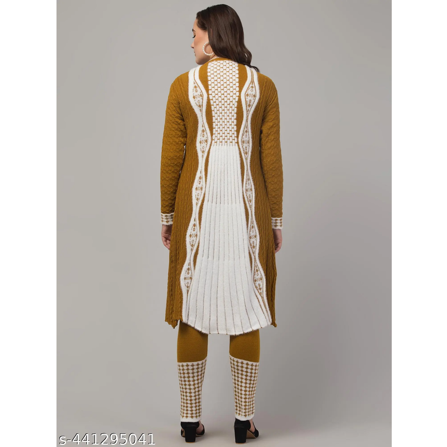 Cream Knitting Wool A-line Kurta Pant Set