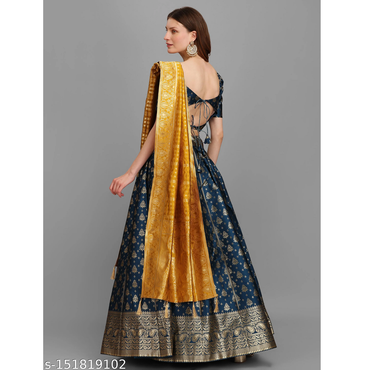 Blue Woven Jacquard Lehenga Choli