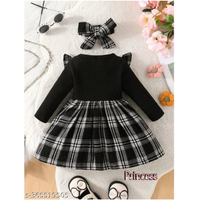 Black Checked Crepe Baby Dress