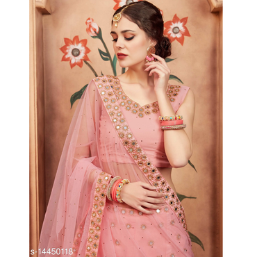 Pink Embellished Georgette Mirror Lehenga Choli