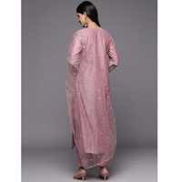 Baby Pink Embroidered Chnaderi Slik Straight Kurta Pant Dupatta Set