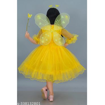 Yellow Embellished Net Girl Frock