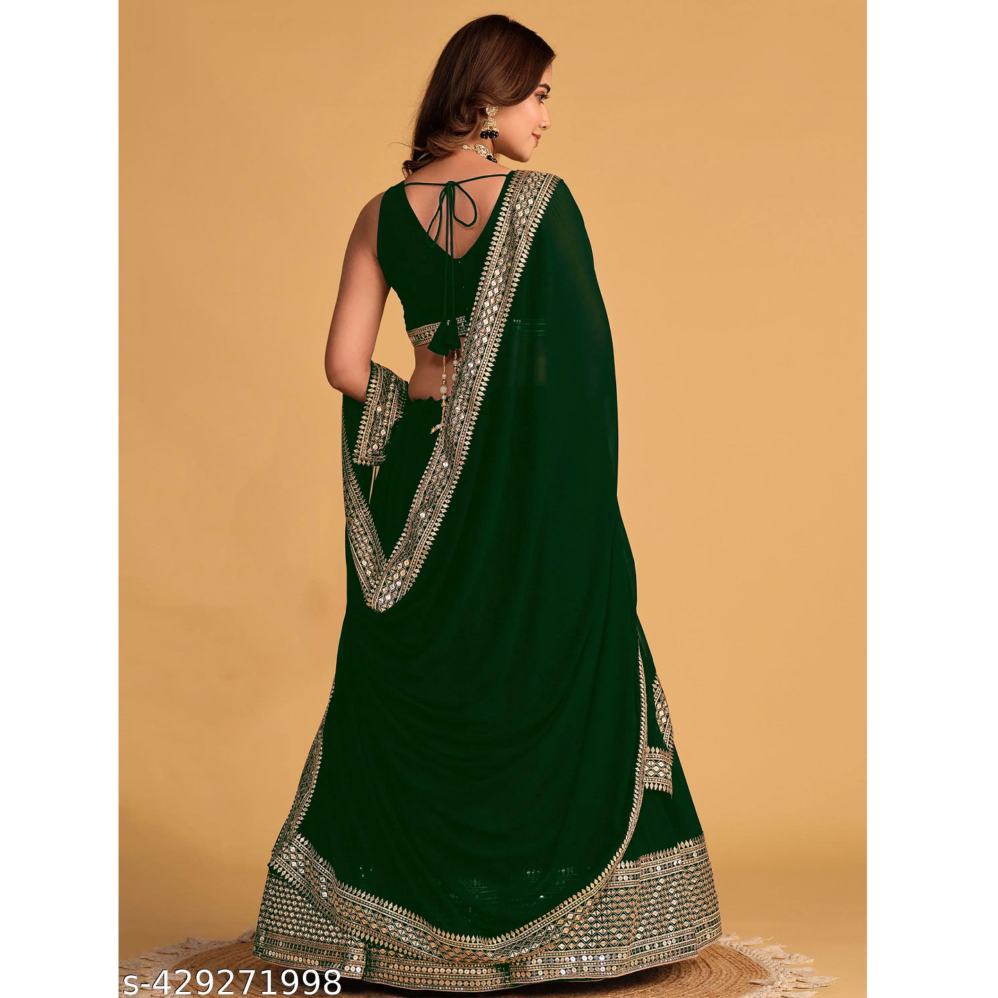 Green Embroidered Georgette Indo Western Lehenga Choli