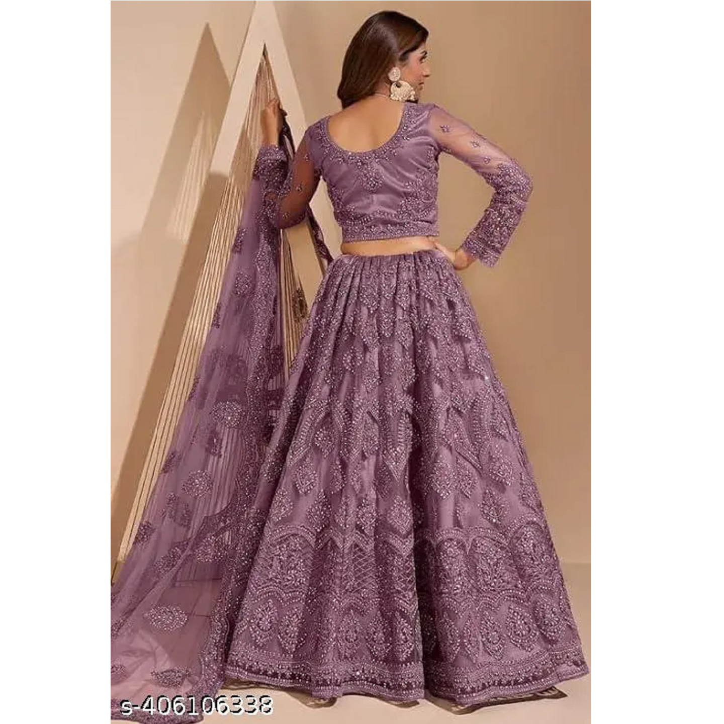 Purple Embroidered Net Lehenga Choli