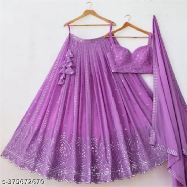 Purple Sequin Embroidered Georgette Lehenga Choli