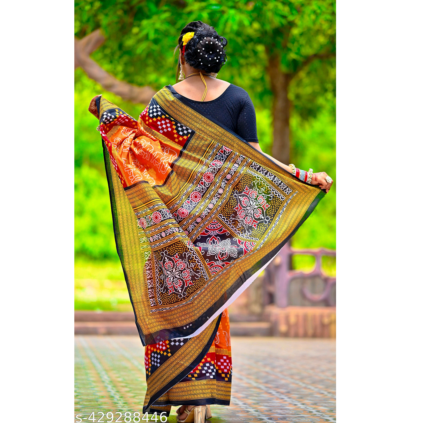 Orange Printed Cotton Sambalpuri Saree Without Blouse