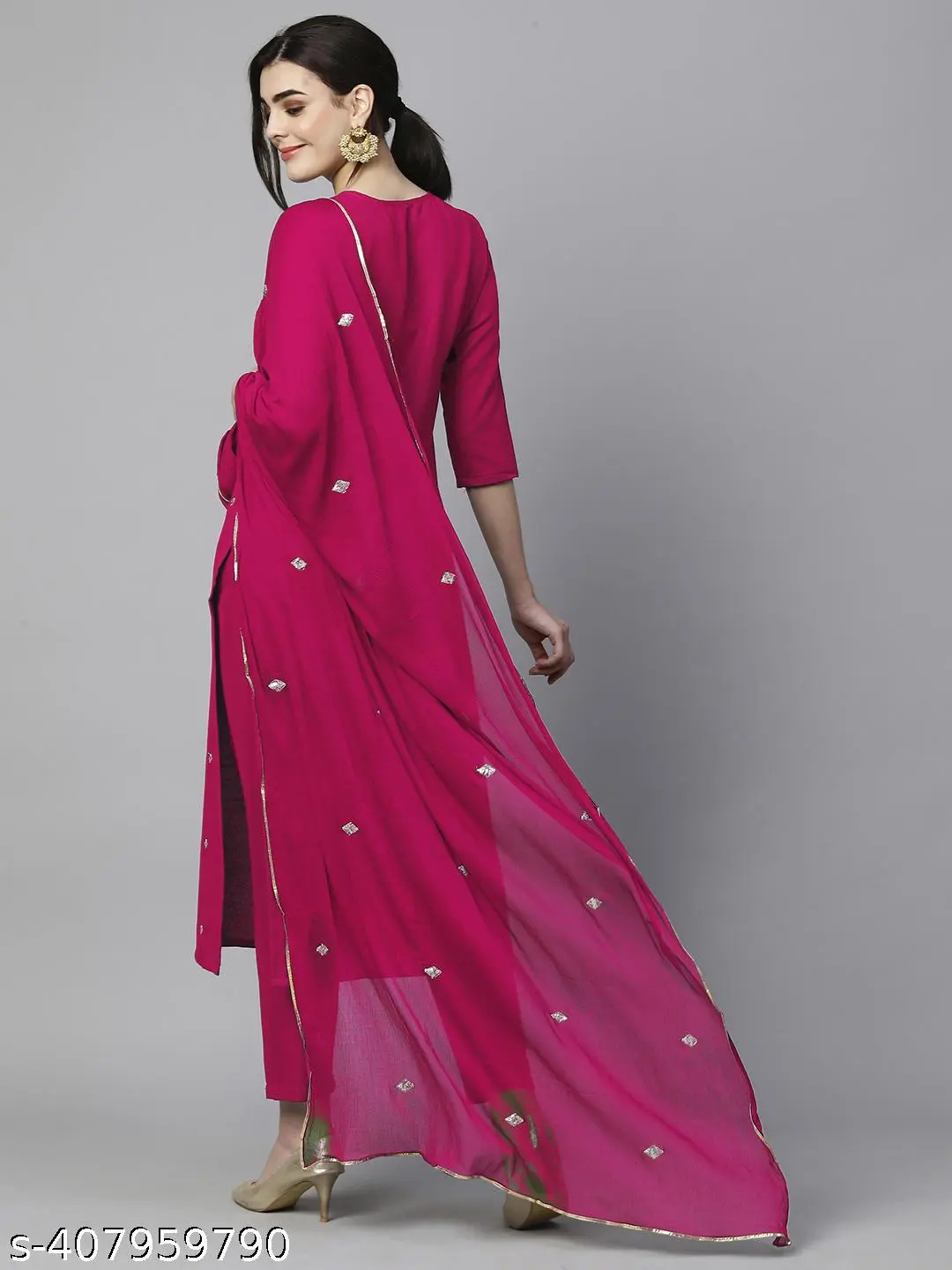 Pink Embroidered Rayon Straight Kurta Pant Dupatta Set