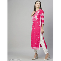 Pink Chikankari Cotton Blend Straight Kurta Pant Set