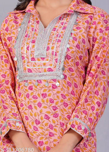 Peach Printed Rayon Straight Kurta Pant Set