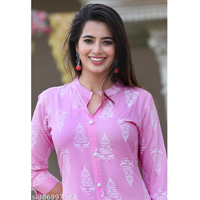 Pink Block Printed Rayon Straight Kurta Pant Sets