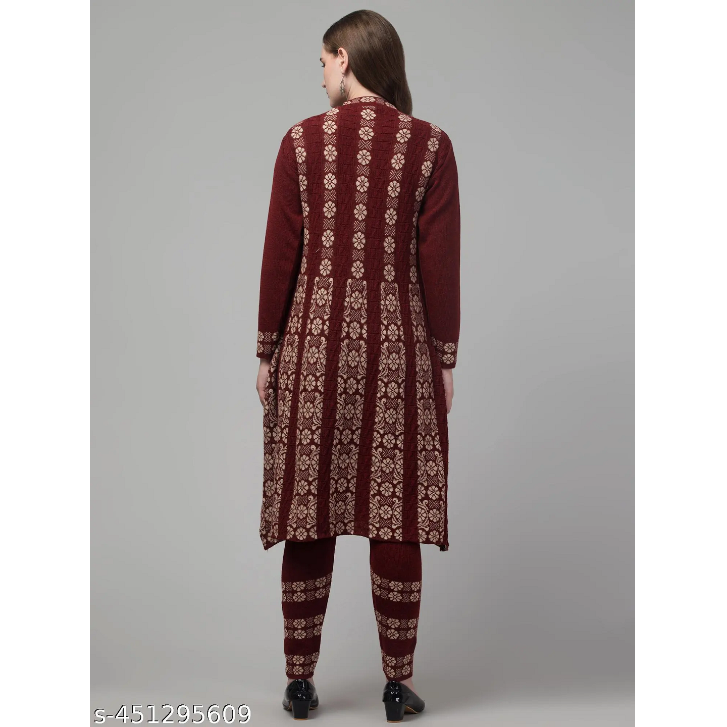 Dark Maroon Knitting Wool A-line Kurta Pant Set