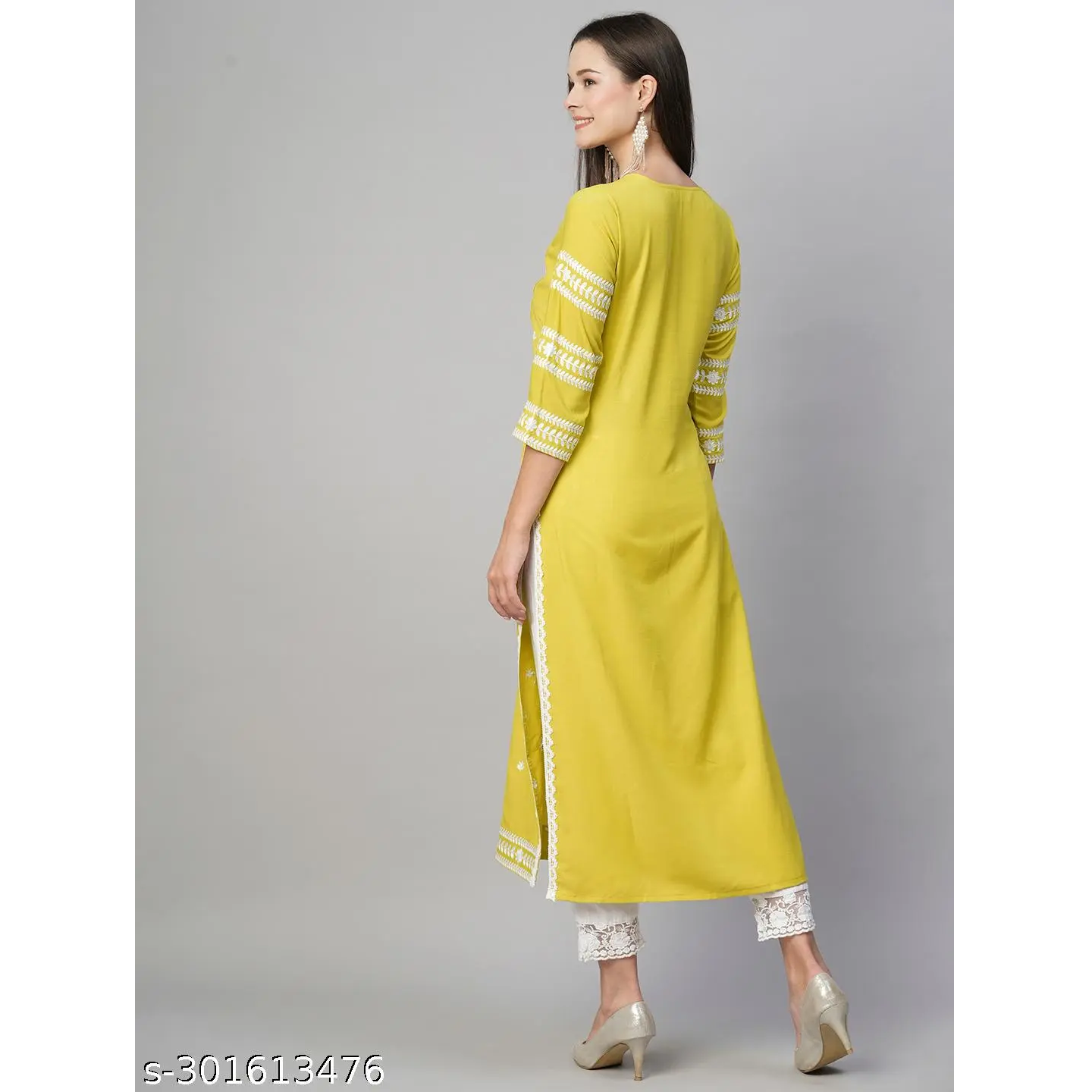 Yellow Chikankari Cotton Blend Straight Kurta Pant Set