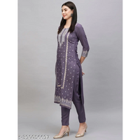 Purple Embroidered Rayon Straight Kurta Pant Dupatta Set