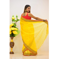 Yellow Printed Cotton Blend Saree