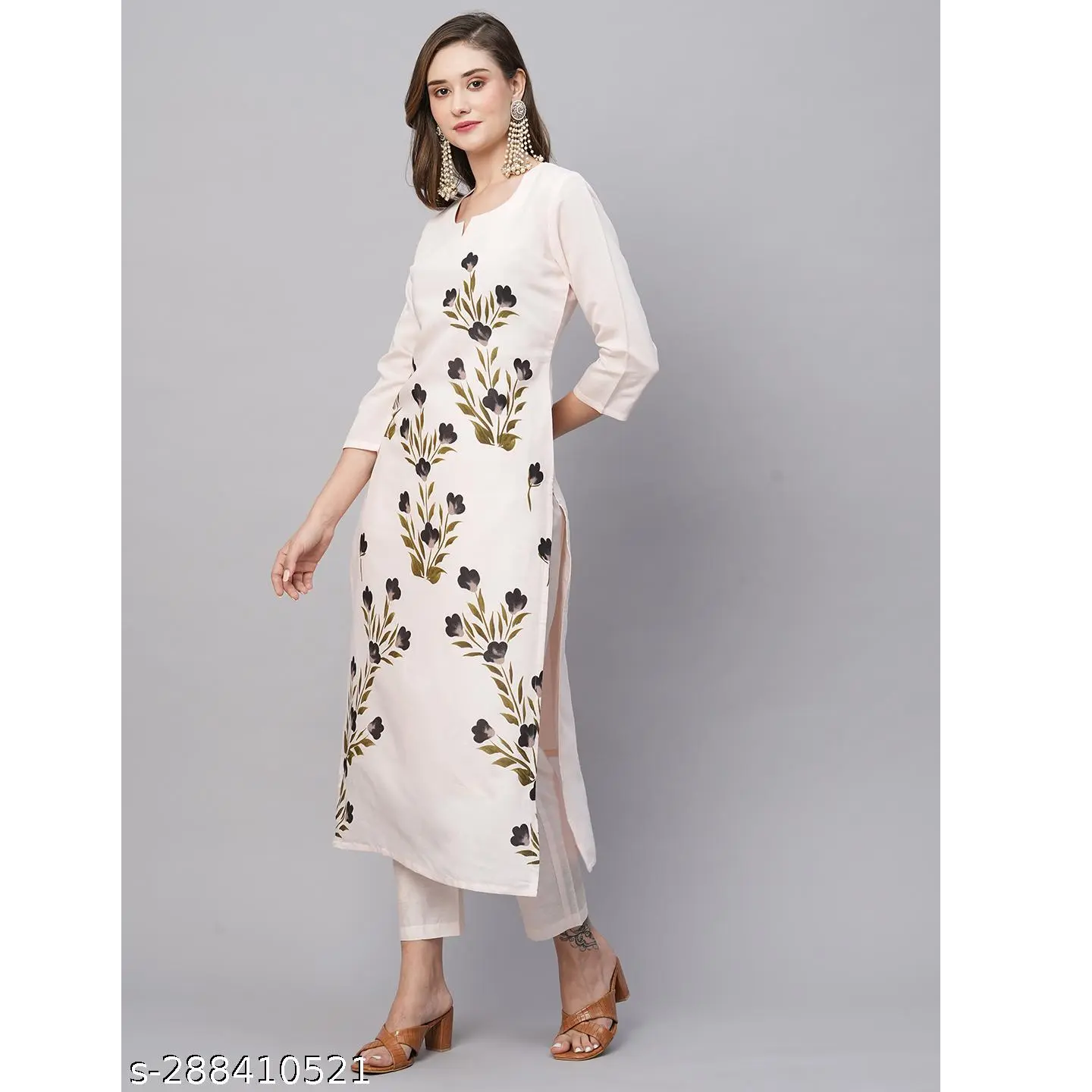 White Viscose Rayon Printed Straight Kurta Pand Dupatta Set