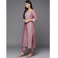 Baby Pink Embroidered Chnaderi Slik Straight Kurta Pant Dupatta Set