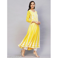 Yellow Chikankari Georgette Straight Kurta Pant Set