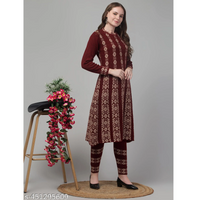 Dark Maroon Knitting Wool A-line Kurta Pant Set