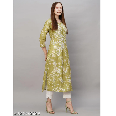 Women's Green Straight Floral Printed Kurta