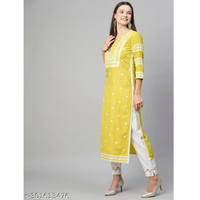 Yellow Chikankari Cotton Blend Straight Kurta Pant Set