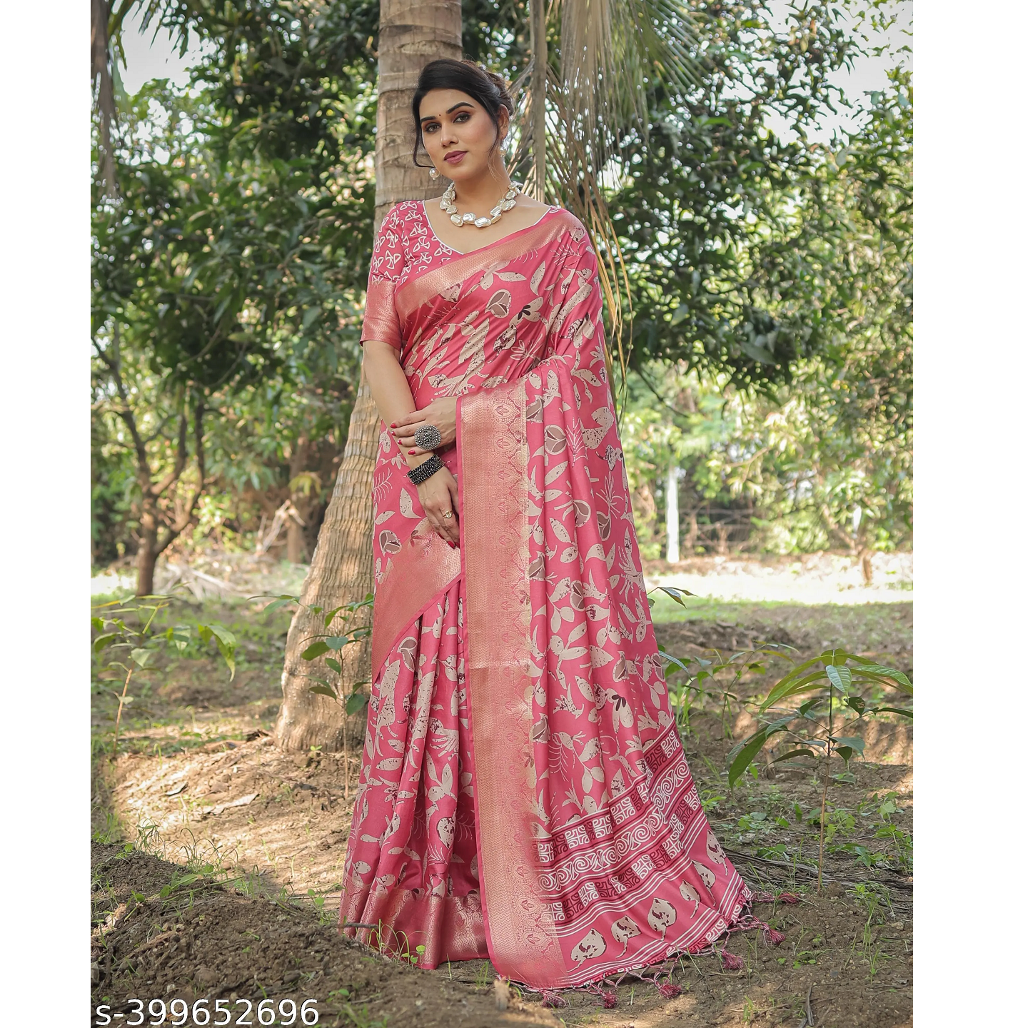 Pink Printed Dola Silk Traditional Saree With Blouse