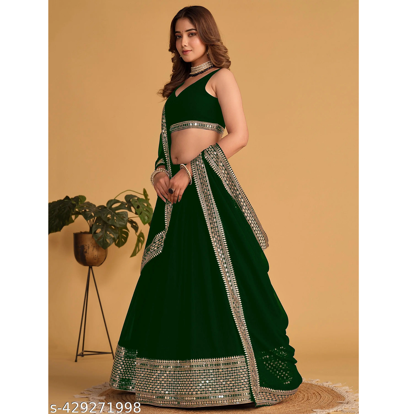 Green Embroidered Georgette Indo Western Lehenga Choli