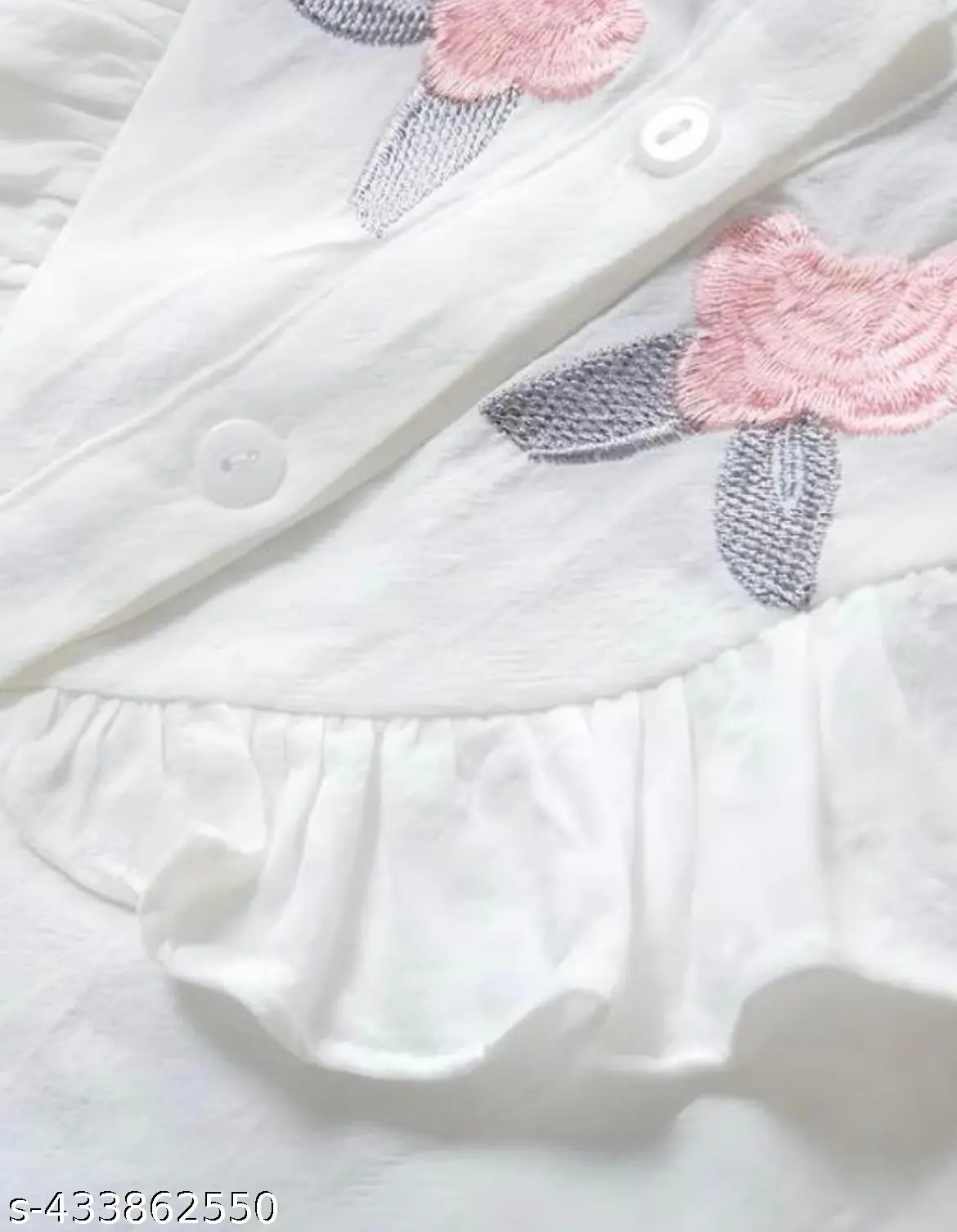 White Pink Embroidered Cotton Polyester Girls Dresses