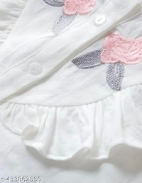 White Pink Embroidered Cotton Polyester Girls Dresses