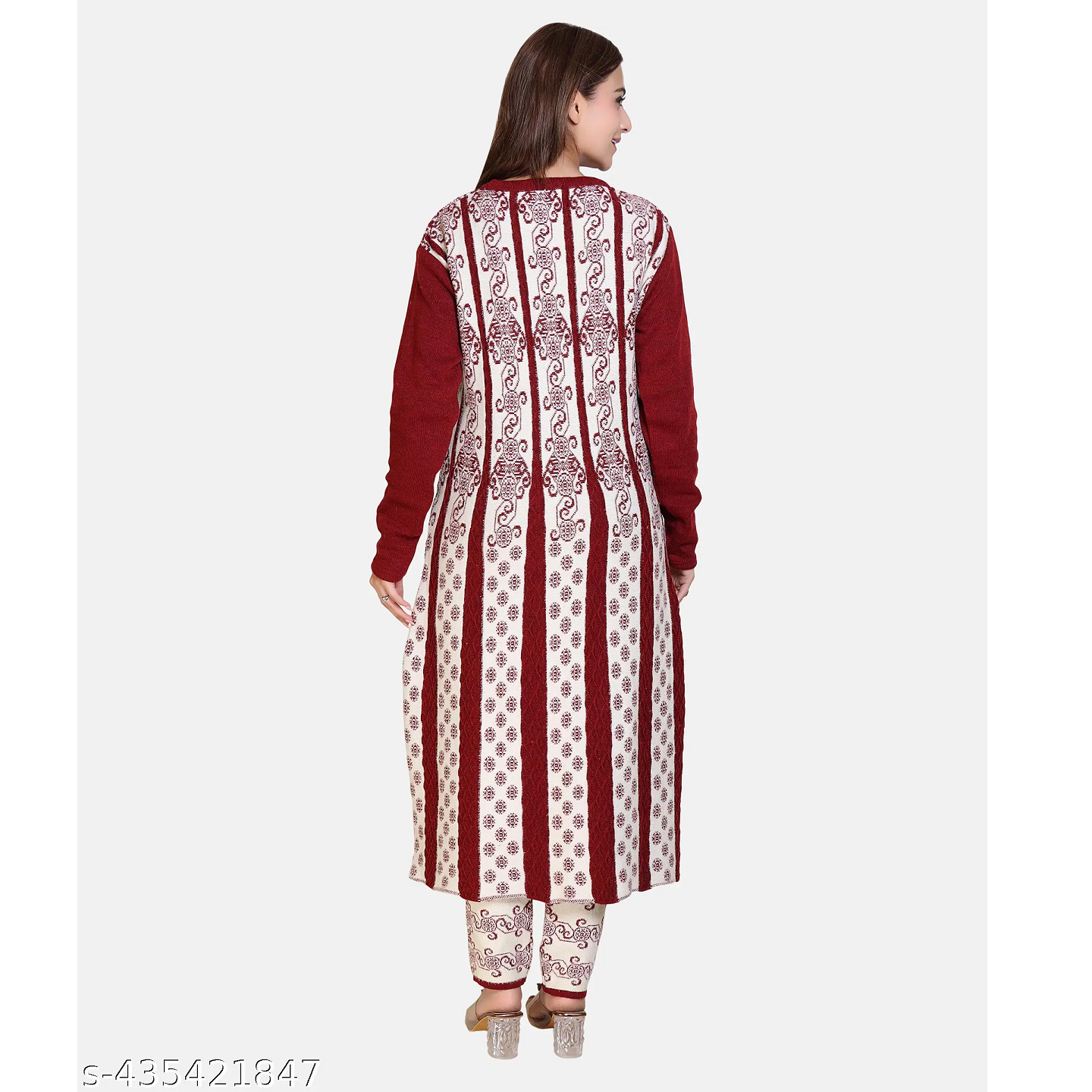 White Maroon Knitting Wool A-line Kurta Pant Set