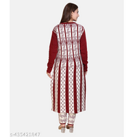 White Maroon Knitting Wool A-line Kurta Pant Set