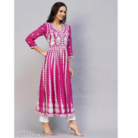 Pink Chikankari Georgette Straight Kurta Pant Set