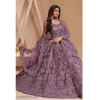 Purple Embroidered Net Lehenga Choli