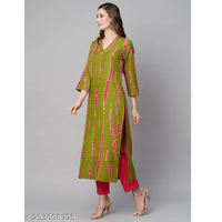 Green Printed Cotton Blend Straight Kurta Pant Dupatta Set