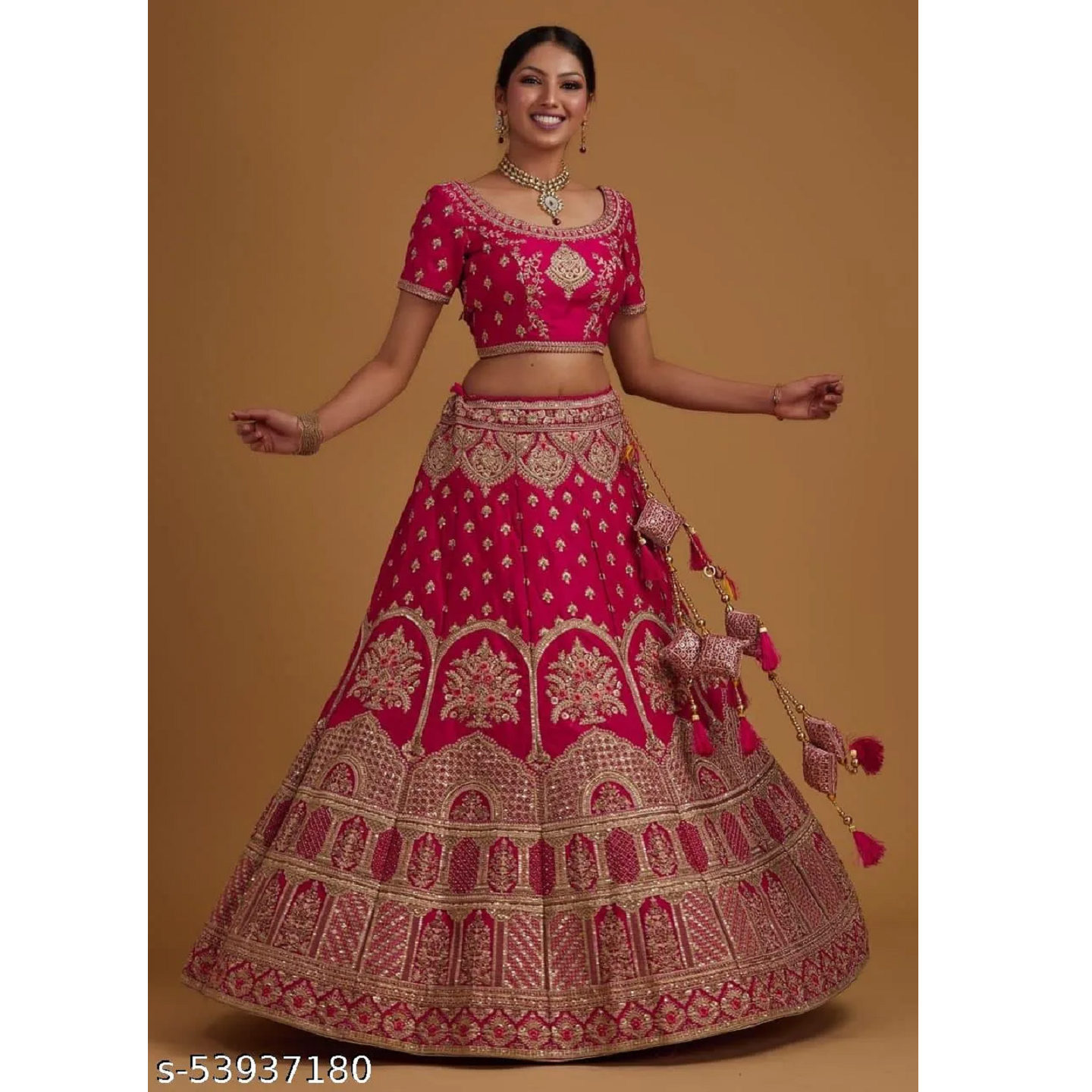 Pink Embroidered Art Silk Heavy Work Lehenga Choli