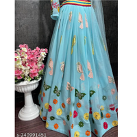 Light Blue Embroidered Georgette Lehenga Choli