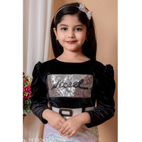 Black Embellished Acrylic Top & Skirts For Girls