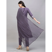 Purple Embroidered Rayon Straight Kurta Pant Dupatta Set