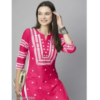 Pink Chikankari Cotton Blend Straight Kurta Pant Set