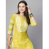 Yellow Chikankari Cotton Blend Straight Kurta Pant Set